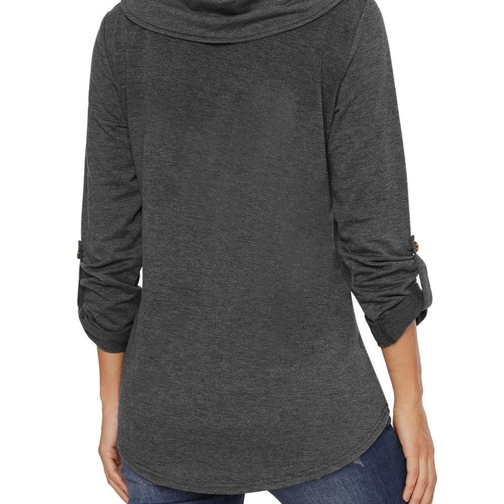 Button cowl neck pullover top - Picture 4 of 4